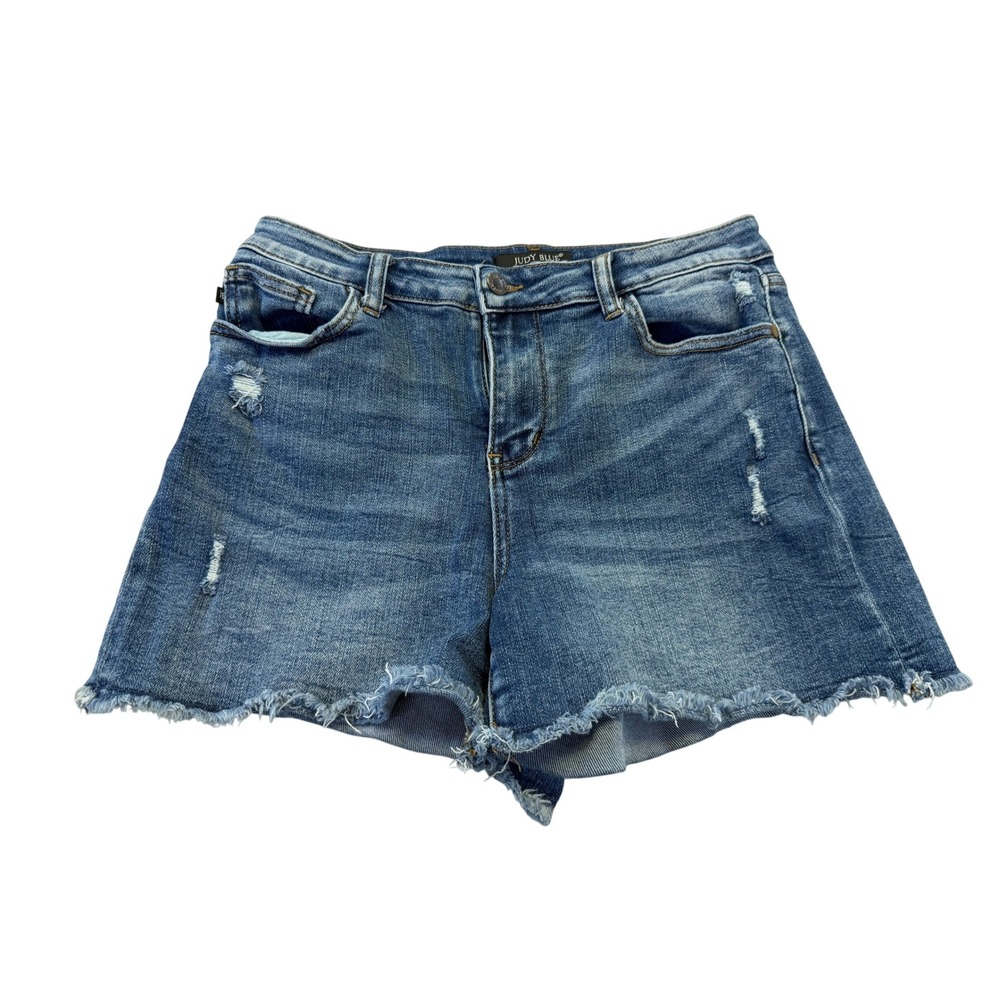 Judy Blue Los Angeles Distressed Denim Shorts Medium Wash Frayed Hem Size M